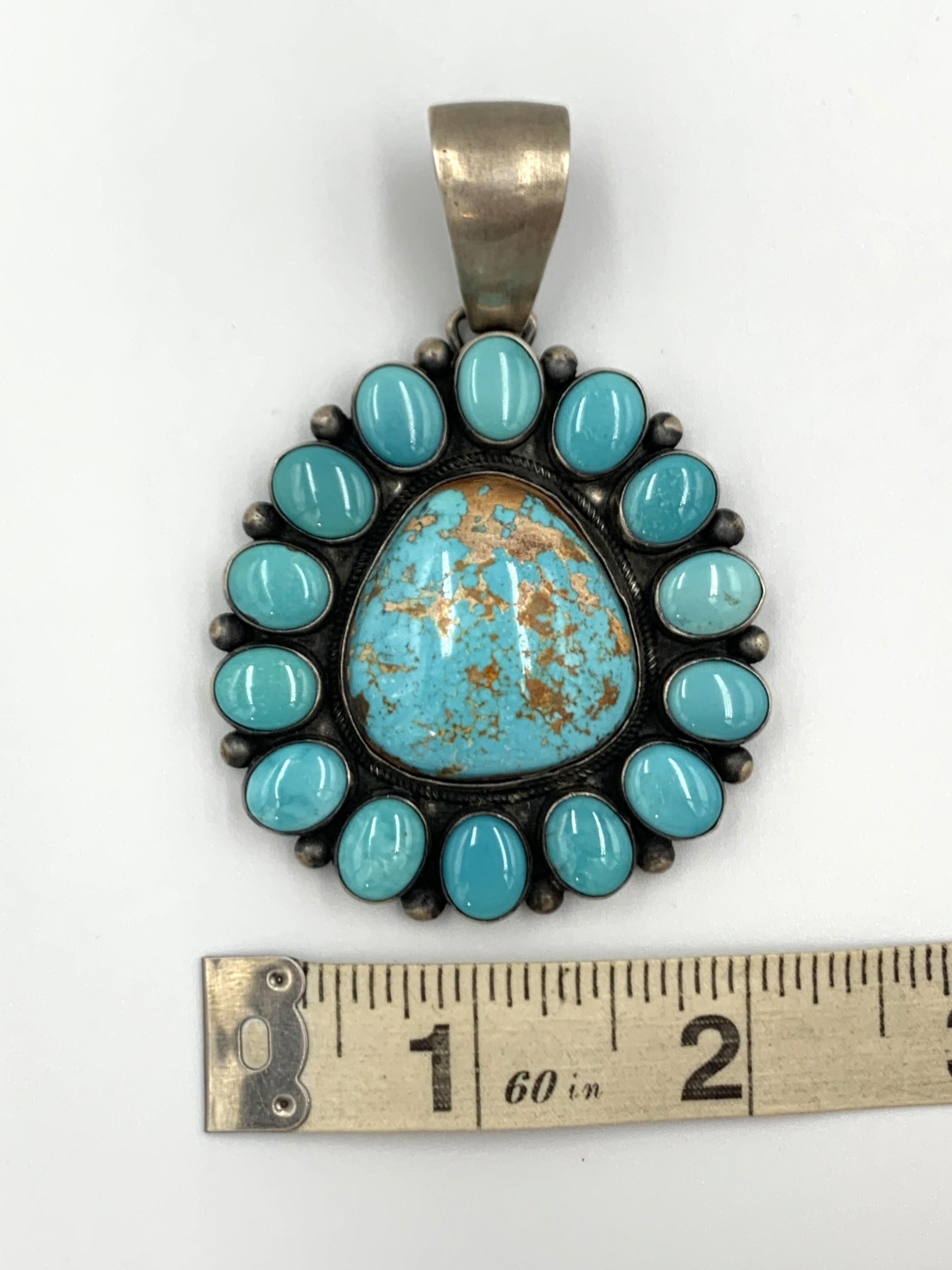 Carico Lake Turquoise Pendant by Navajo Silversmith Betty Tom  For Sale 3