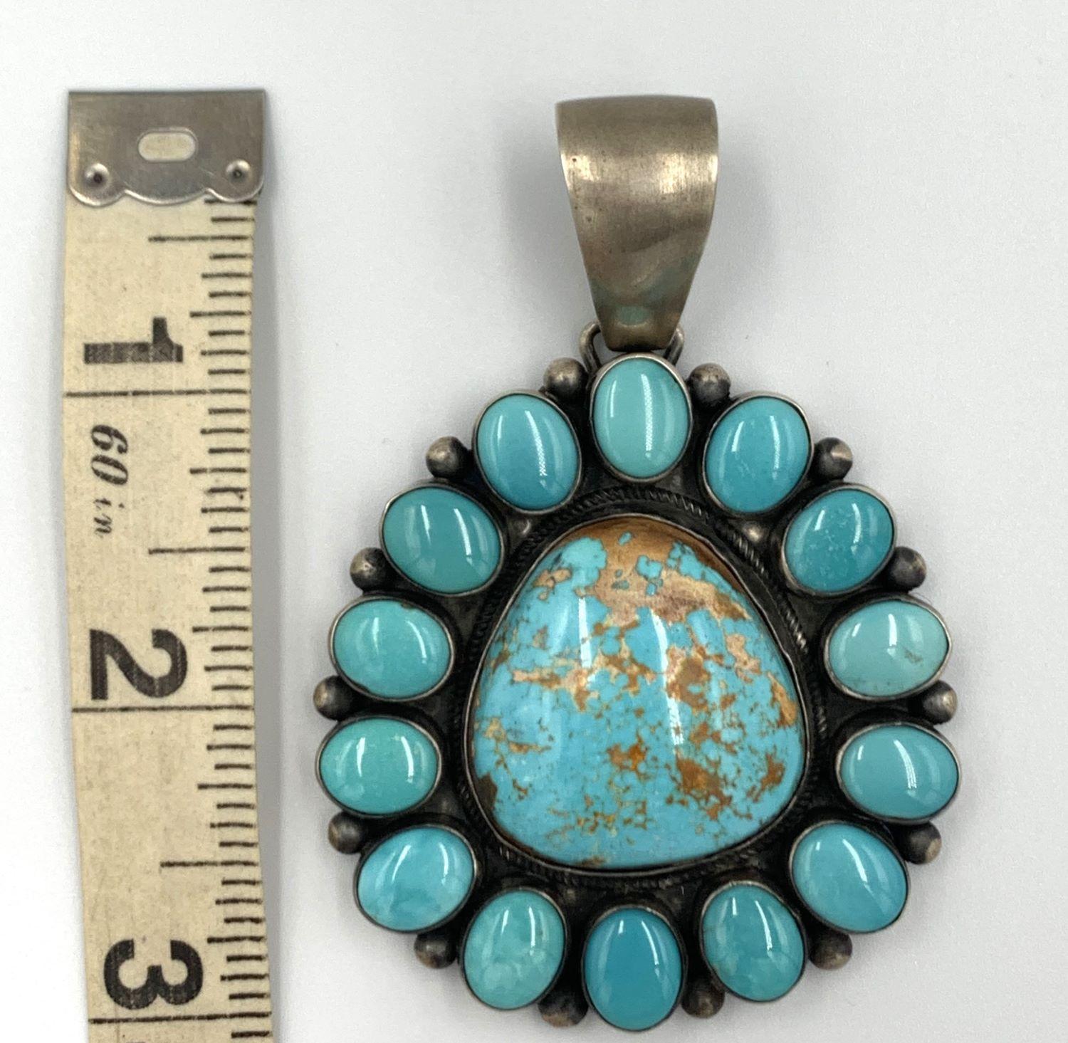 Carico Lake Turquoise Pendant by Navajo Silversmith Betty Tom  For Sale 4