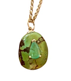 TurQUOISE PENDANT, doppelseitig, mit EMERALD & PINK TOURMALINE, 14K GOLD