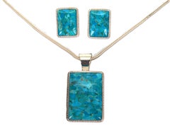 Turquoise Pendant Sterling Silver Necklace & Matching Earring Set