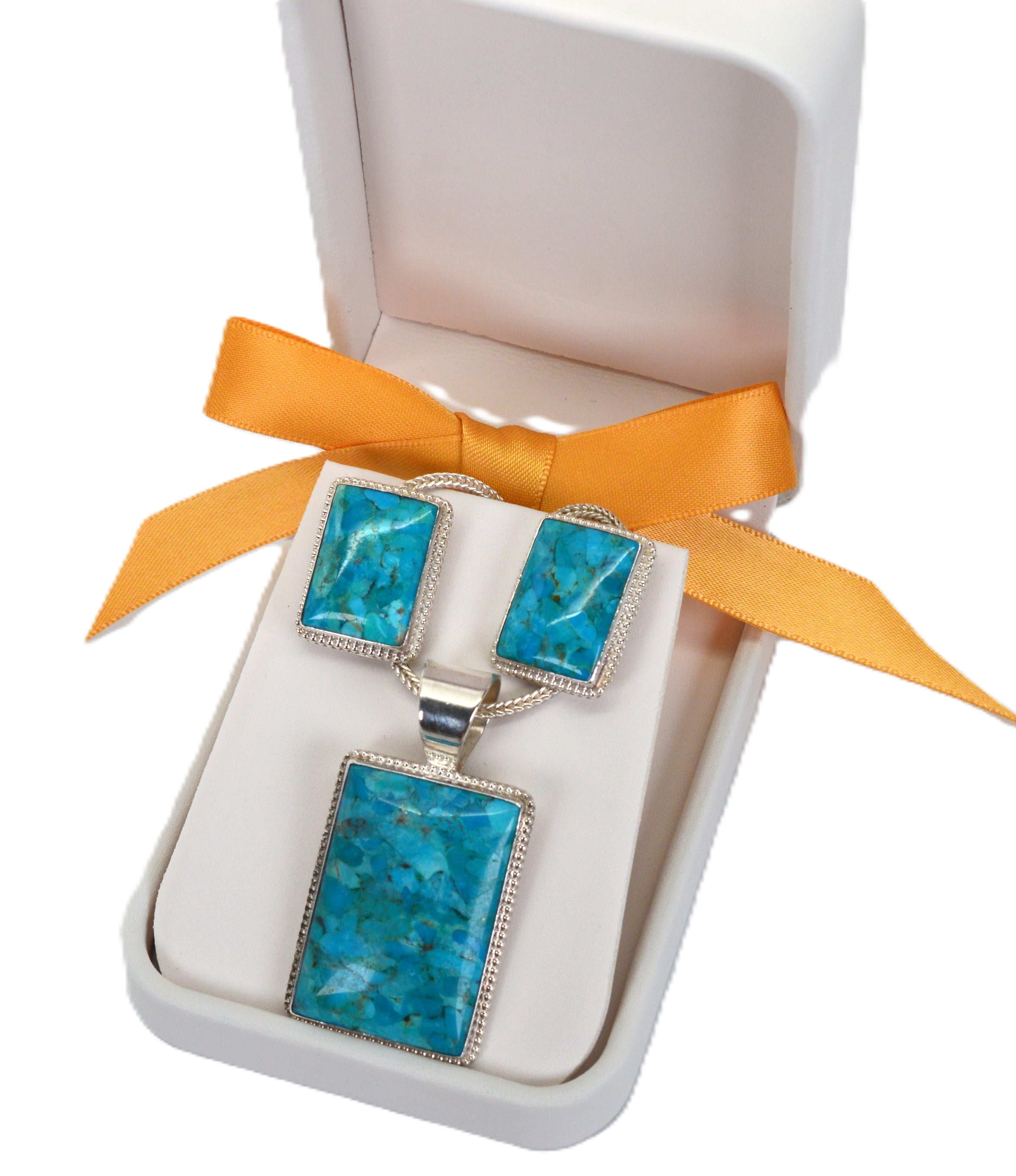 De las mujeres Collar de plata de ley con colgante de turquesa y conjunto de pendientes a juego en venta