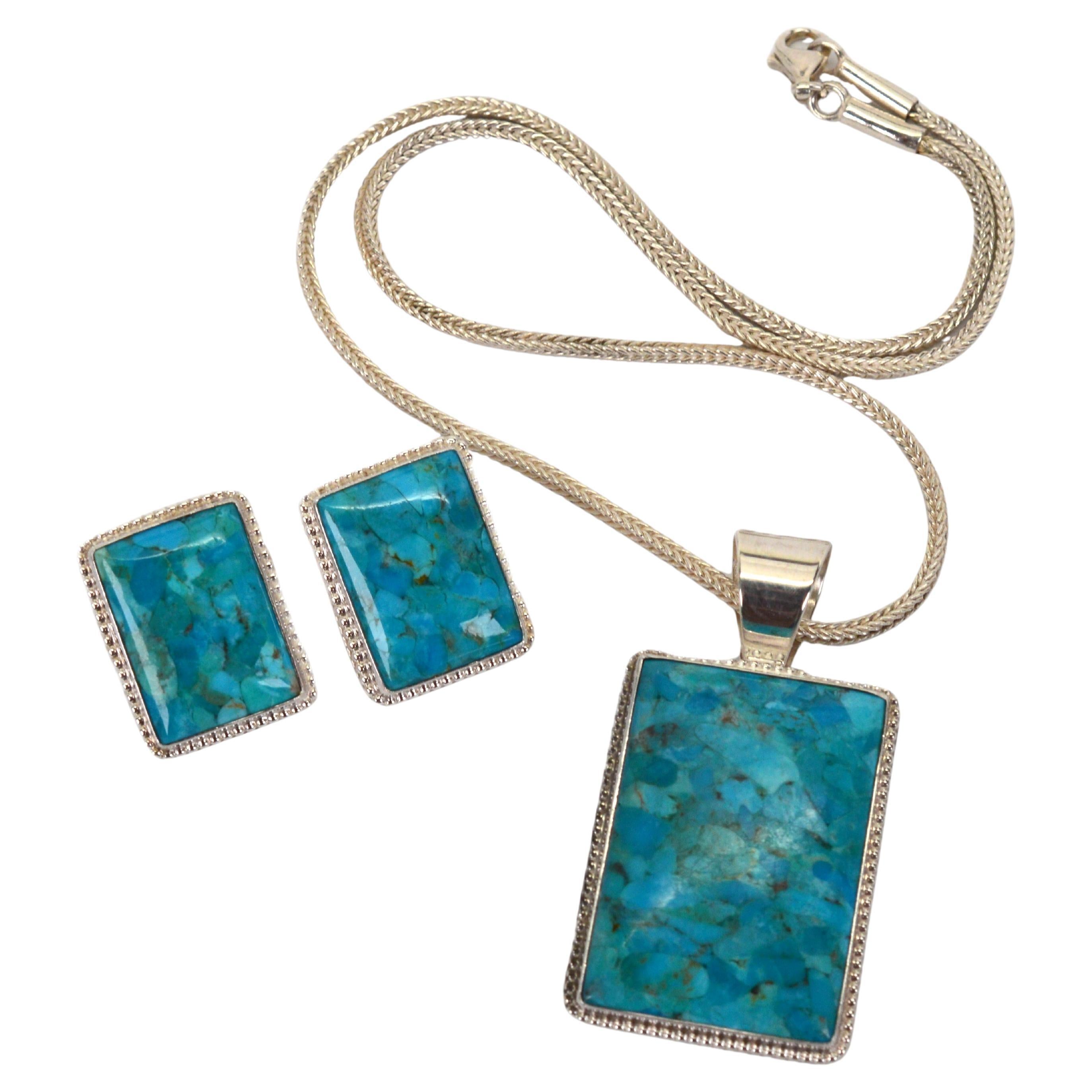 Collar de plata de ley con colgante de turquesa y conjunto de pendientes a juego