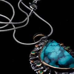 Turquoise Pendant With Emeralds and Rare Orange Sapphires // Sterling Silver