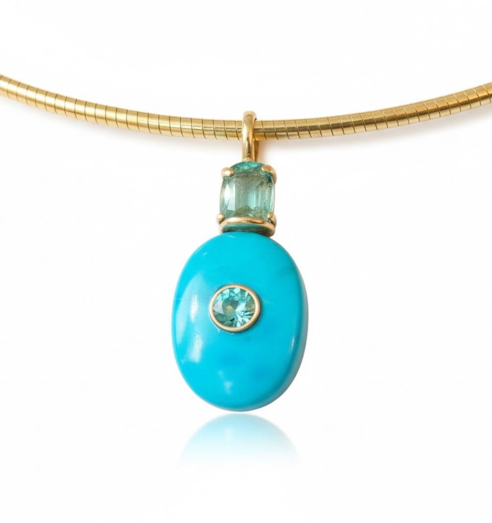 Turquoise Pendant with Emeralds, (hidden) Diamond and 14k Gold im Angebot 8