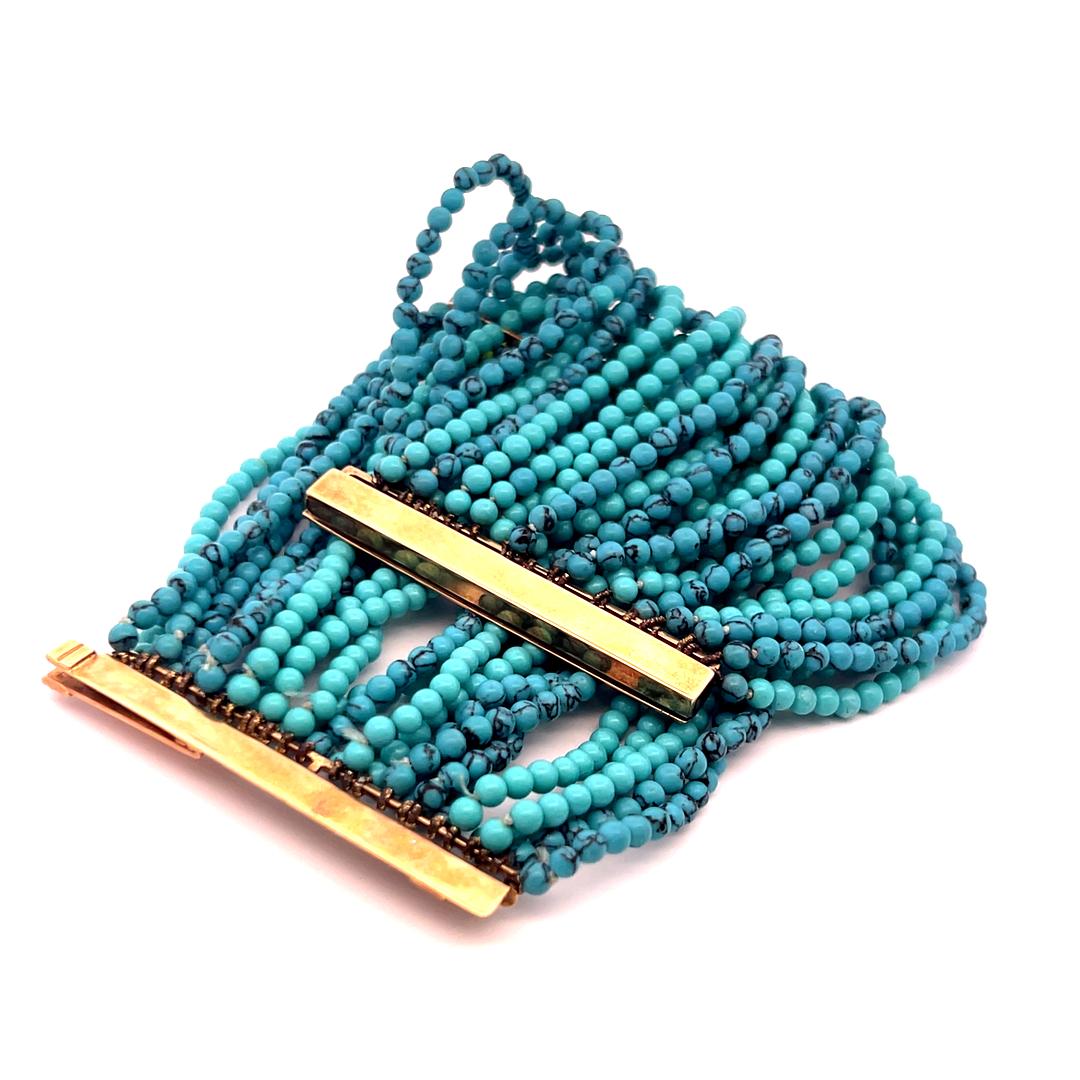 Türkis Peridot Aqua Diamant 18 Karat Gelbgold Perlenarmband im Angebot 6