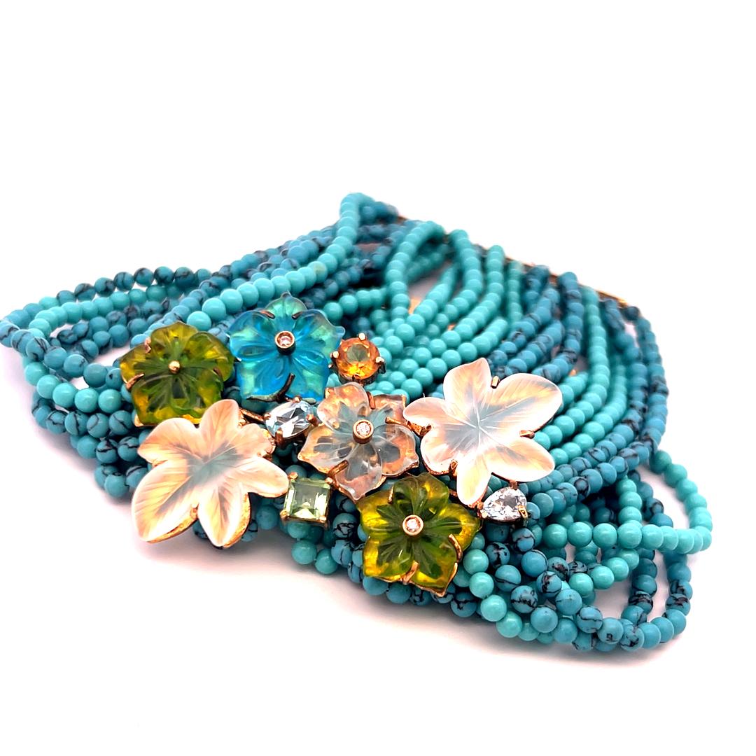 Türkis Peridot Aqua Diamant 18 Karat Gelbgold Perlenarmband im Angebot 7