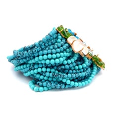 Turquoise Peridot Aqua Diamond 18 Karat Yellow gold Bead Bracelet