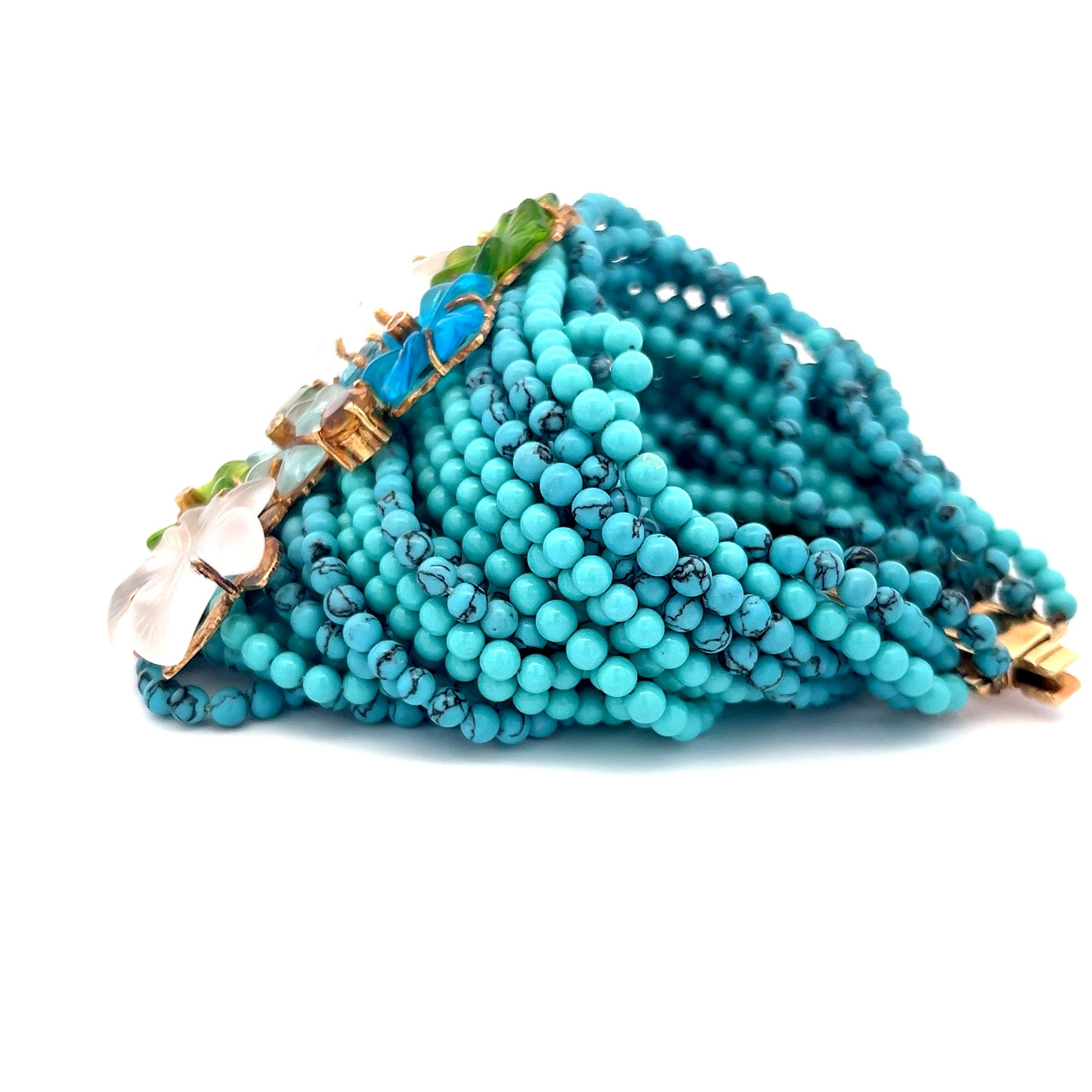 Türkis Peridot Aqua Diamant 18 Karat Gelbgold Perlenarmband im Zustand „Gut“ im Angebot in New York, NY