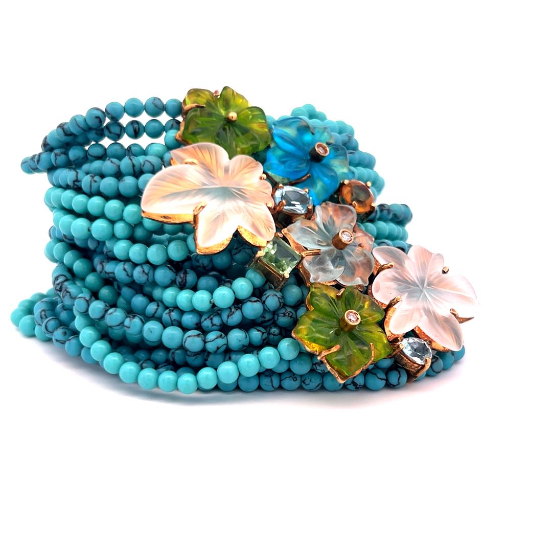 Türkis Peridot Aqua Diamant 18 Karat Gelbgold Perlenarmband im Angebot 2
