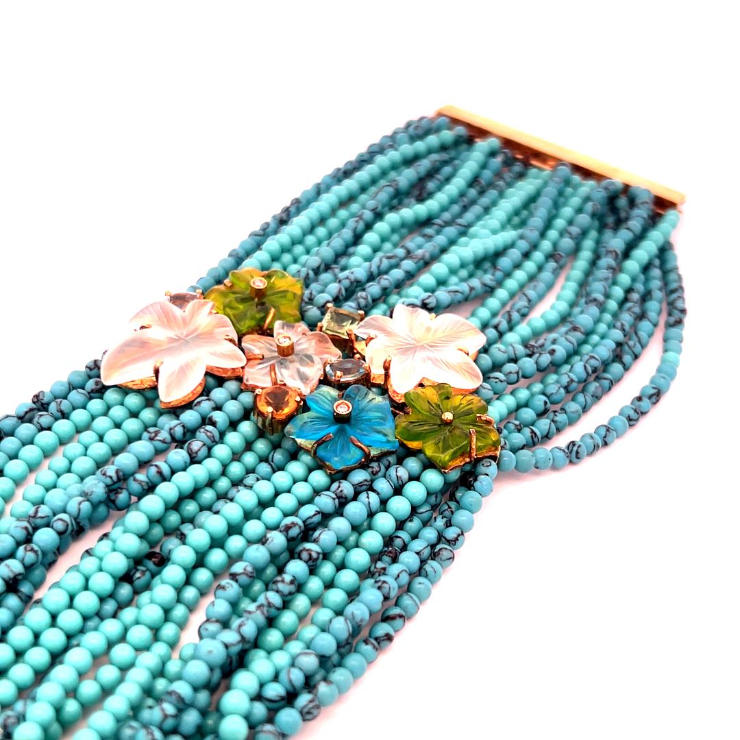 Türkis Peridot Aqua Diamant 18 Karat Gelbgold Perlenarmband im Angebot 3