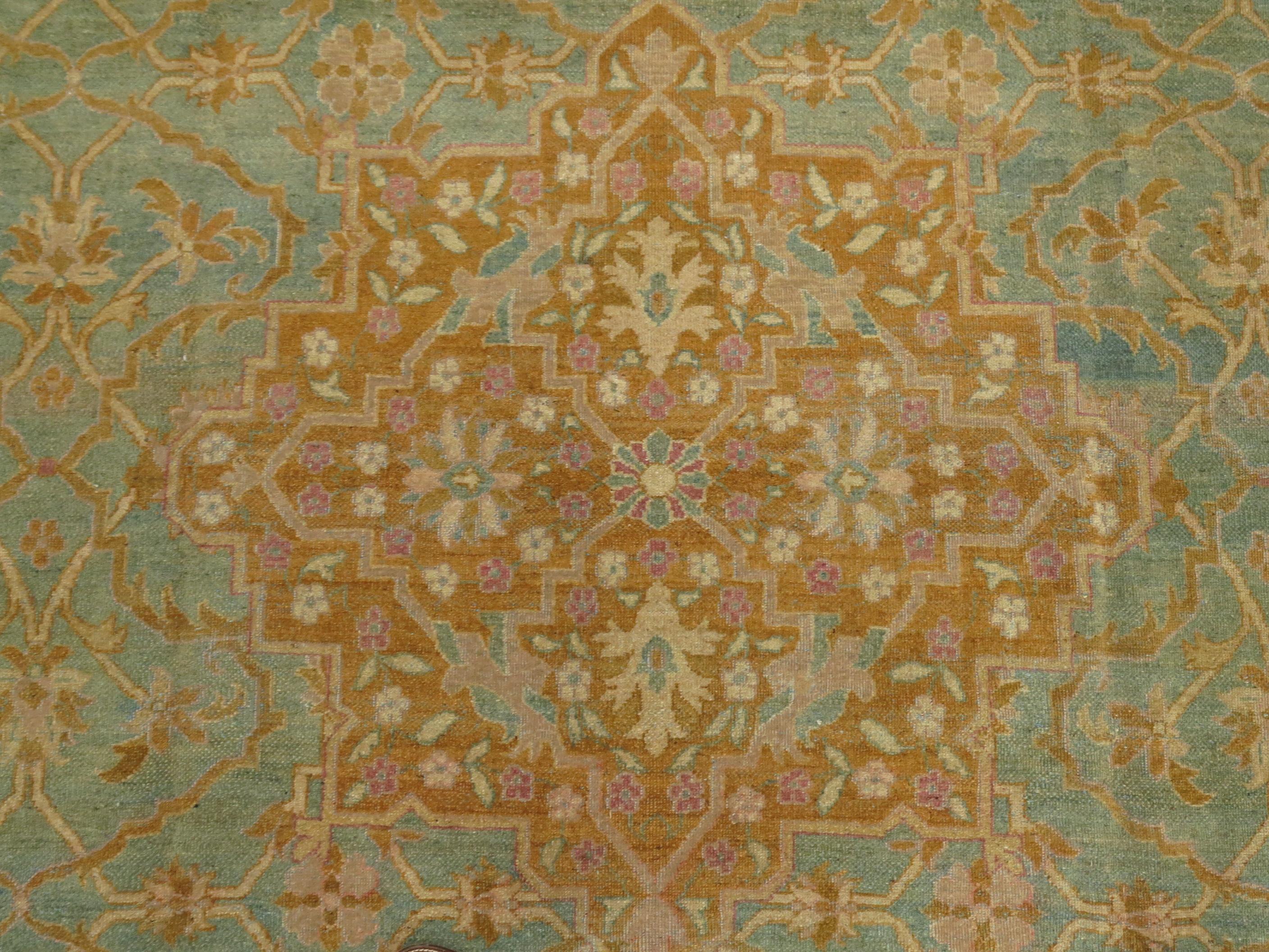 Turquoise Pink Antique Indian Amritsar Room Rug For Sale 3