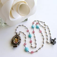 Turquoise Pink Sapphire Pearl Rubies Georgian Porcelain Mourning Locket Necklace