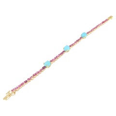 Turquoise Pink Sapphires 18 Karat Yellow Gold Cuff Bracelet