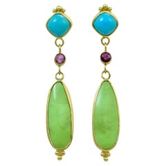 Turquoise Pink Tourmaline Green Gaspeite Statement Earrings, Lynn K Designs