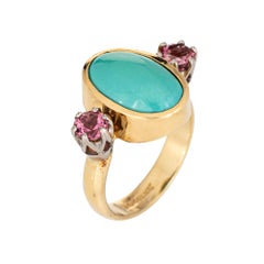 Turquoise Pink Tourmaline Ring Vintage 18k Yellow Gold Sz 7 Fine Jewelry