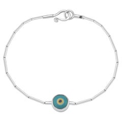 Turquoise Porcelain Evil Eye Sterling Silver Bracelet