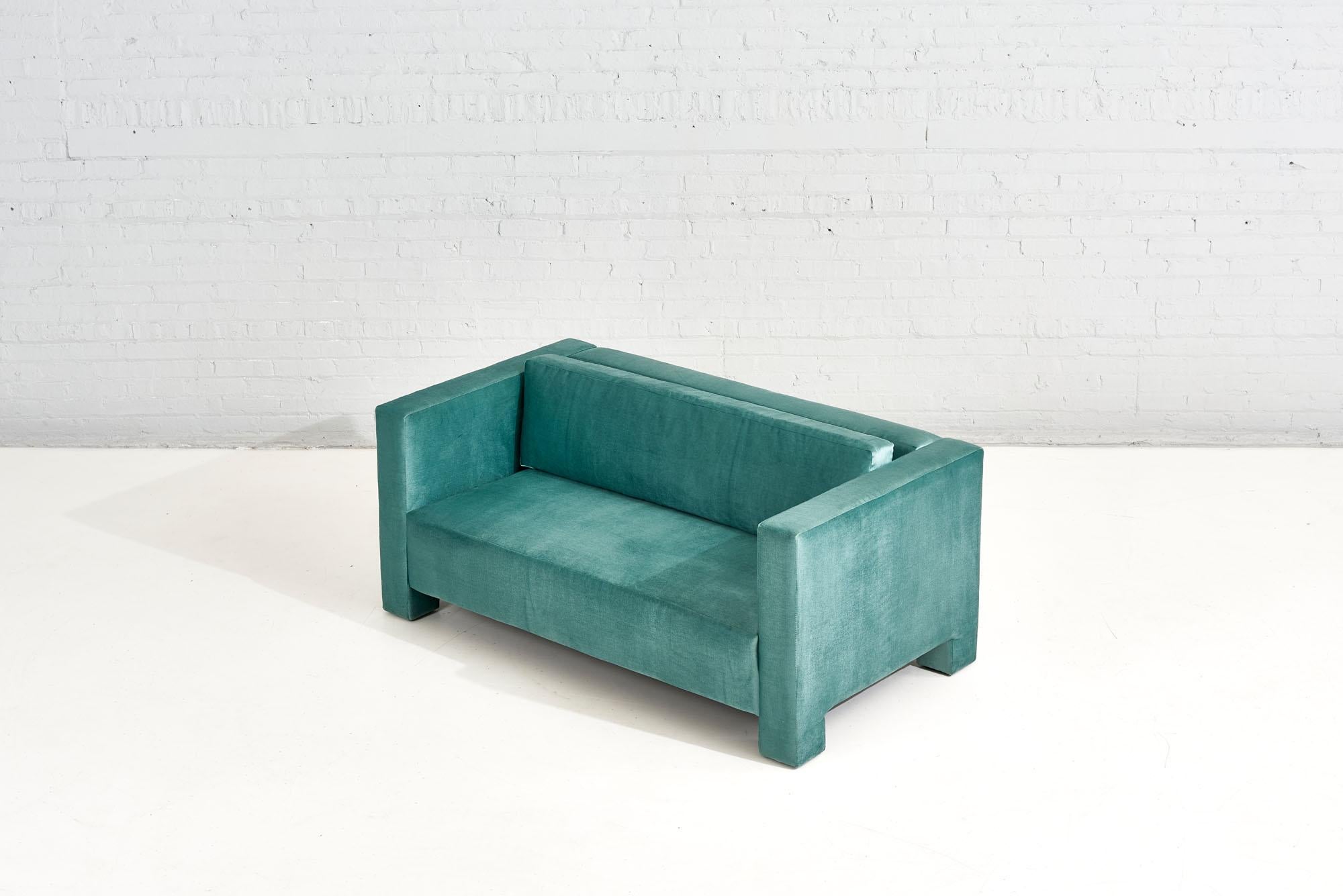 Post-Modern Turquoise Post Modern Cubic Settee, 1970	 For Sale