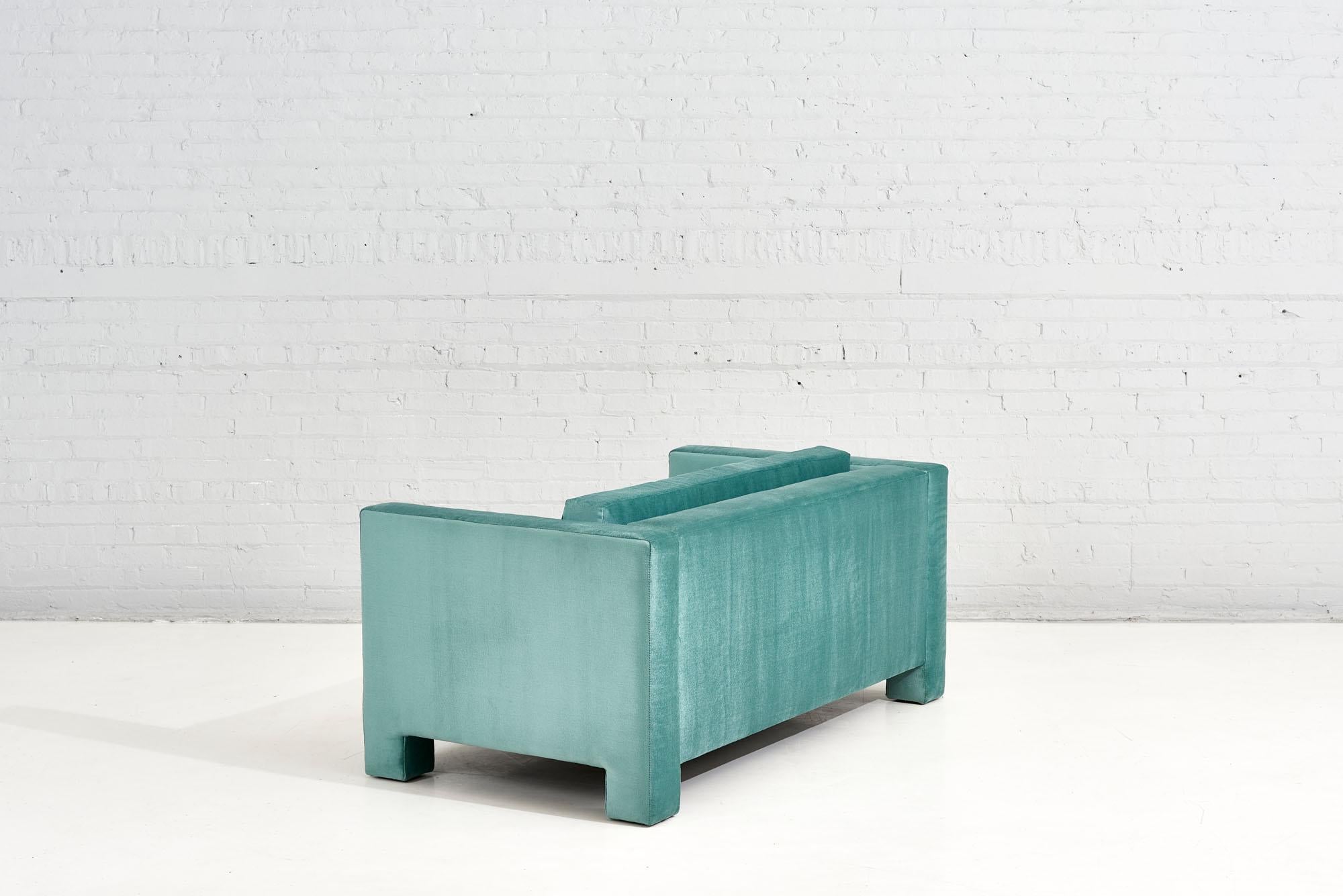 American Turquoise Post Modern Cubic Settee, 1970	 For Sale