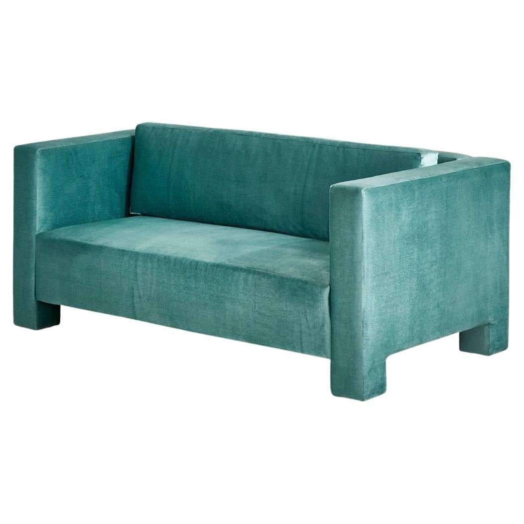 Turquoise Post Modern Cubic Settee, 1970	 For Sale