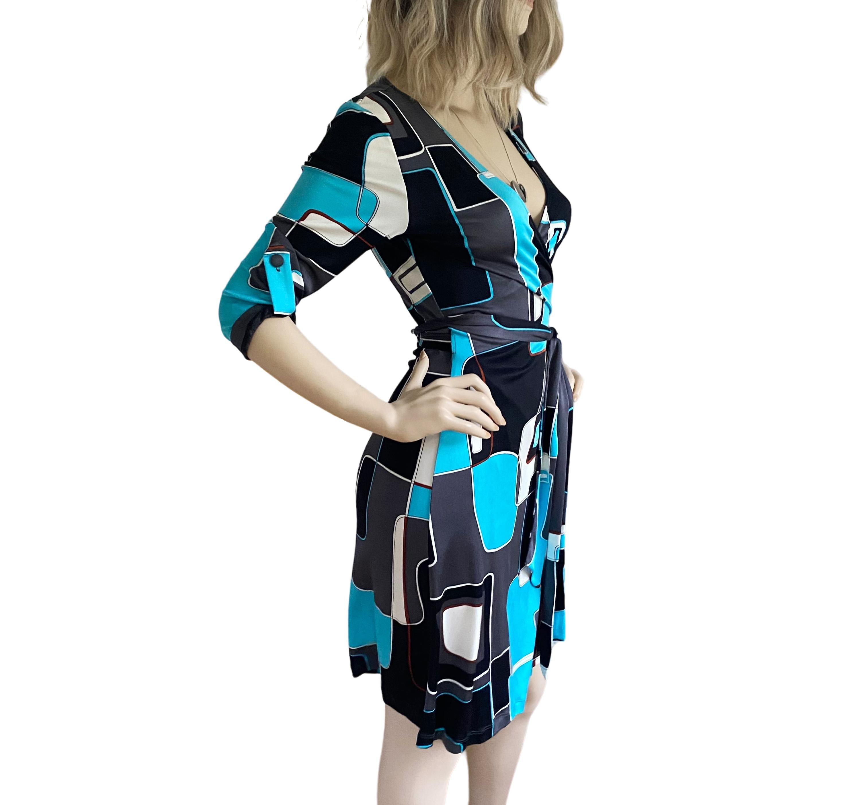 Turquoise Print Silk Wrap Dress- Flora Kung NWT For Sale 1