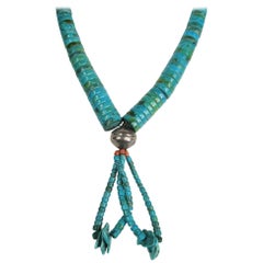 Used Turquoise Pueblo Heishe Sterling silver Shell Necklace Jacla Santo Domingo