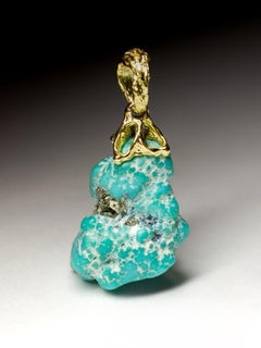 Turquoise Pyrite 18K Yellow Gold Pendant Raw Uncut Gem Report Blue Green Seafoam