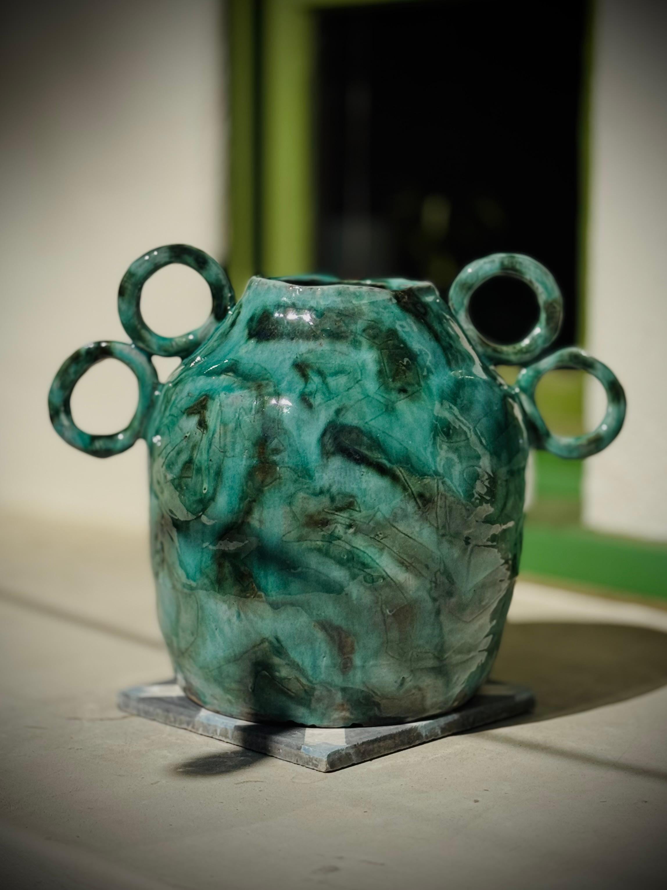 Arte popolare Vaso quadrato turchese in vendita