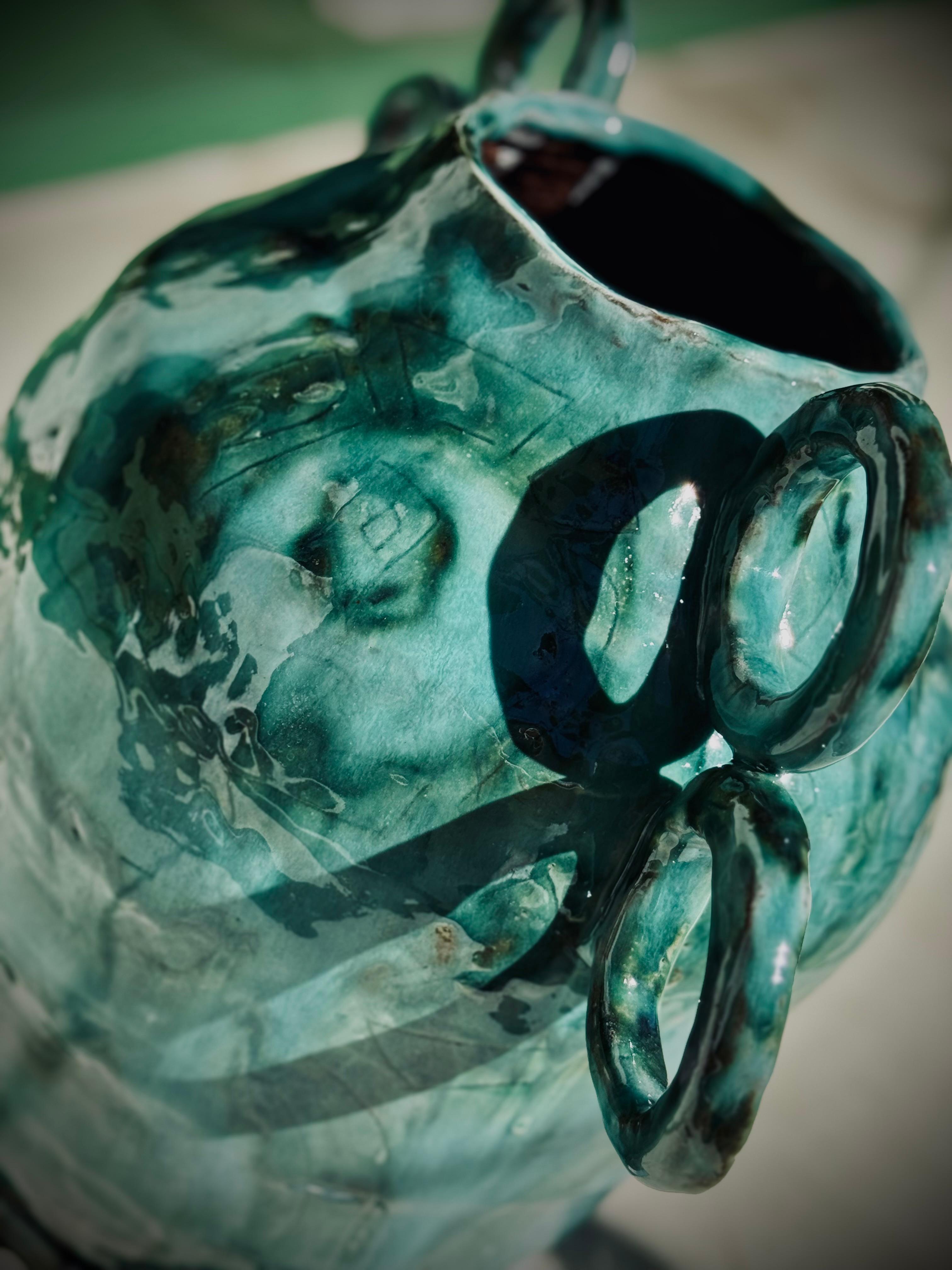 Fatto a mano Vaso quadrato turchese in vendita