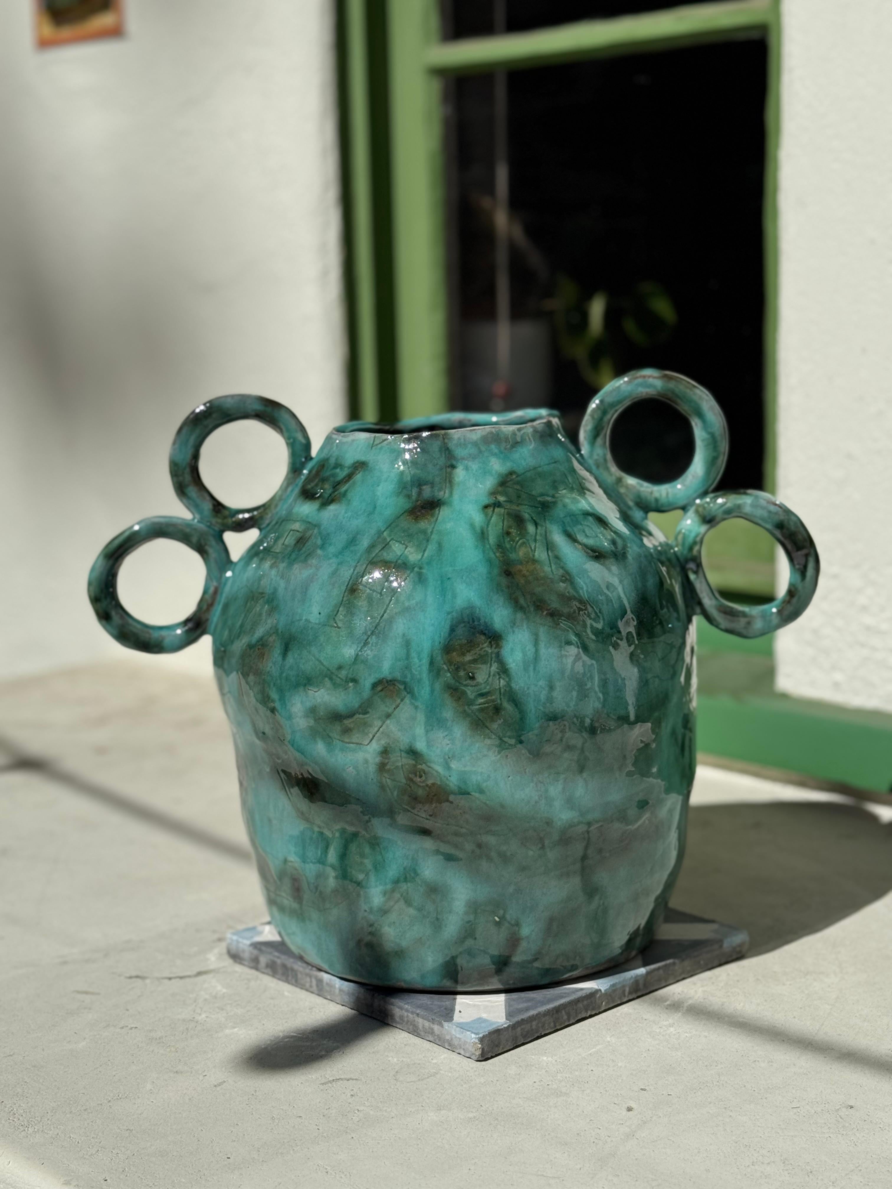Vaso quadrato turchese In condizioni buone in vendita a Sherman Oaks, CA