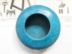 Vase en céramique raku turquoise Discus de style japonais, vers 1975, probablement Allemagne