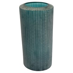 Turquoise Ribbed Frosted Glass Vase, Romania, Contemporary