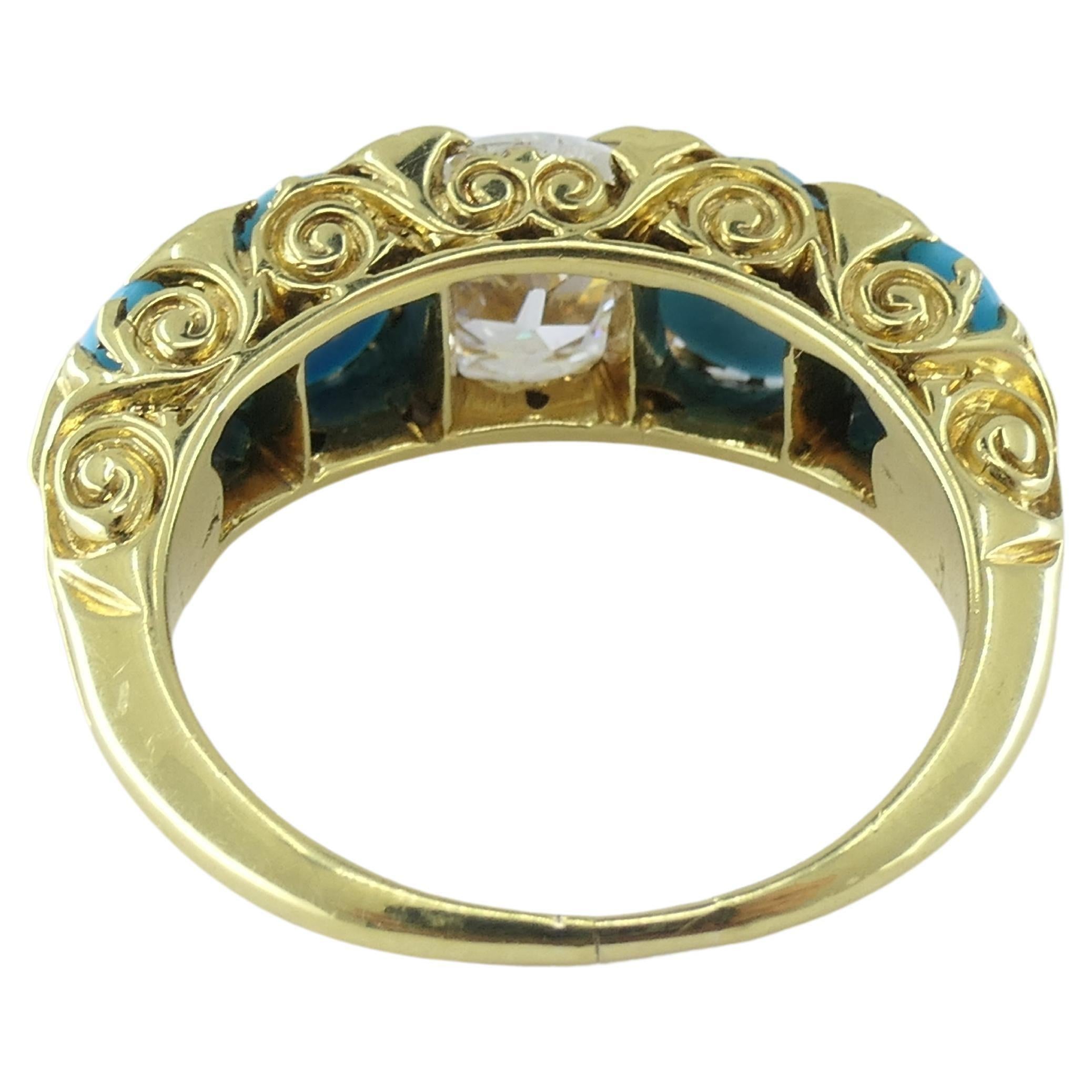 Anello di turchese Anello di diamanti antichi in oro 18k in vendita 1