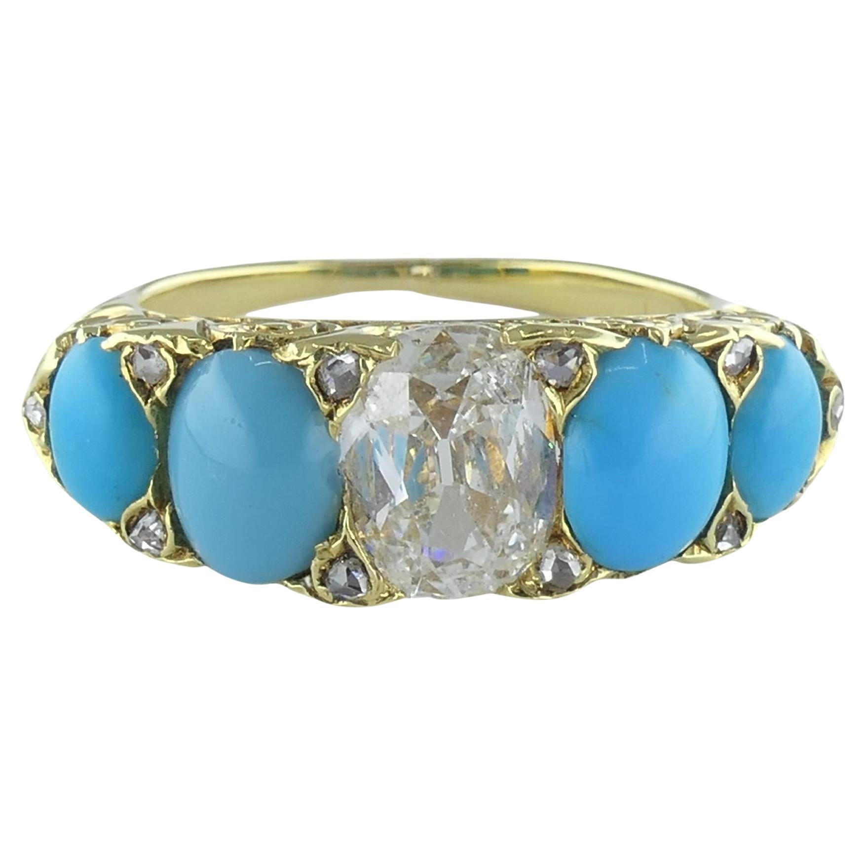 Turquoise Ring Antique Diamond Ring 18k Gold