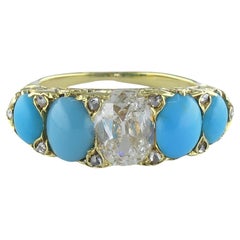 Turquoise Ring Antique Diamond Ring 18k Gold
