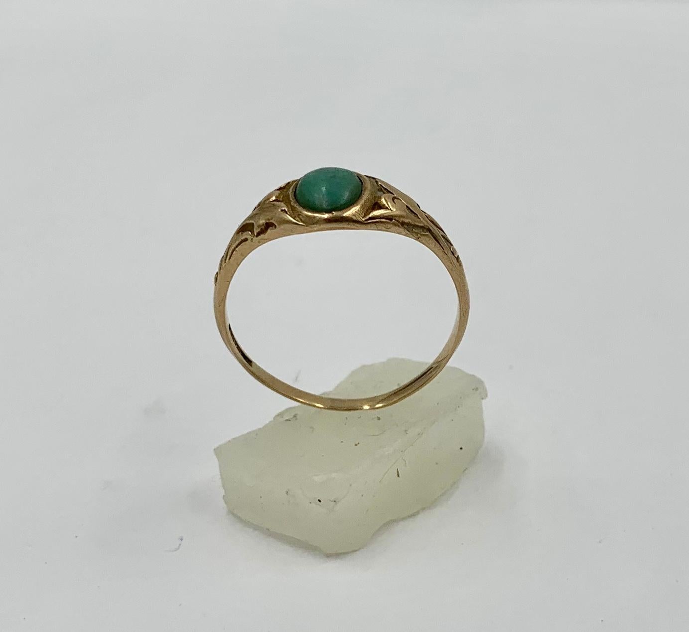 Cabochon Turquoise Ring Antique Victorian 14 Karat Rose Gold Wedding Engagement Stacking
