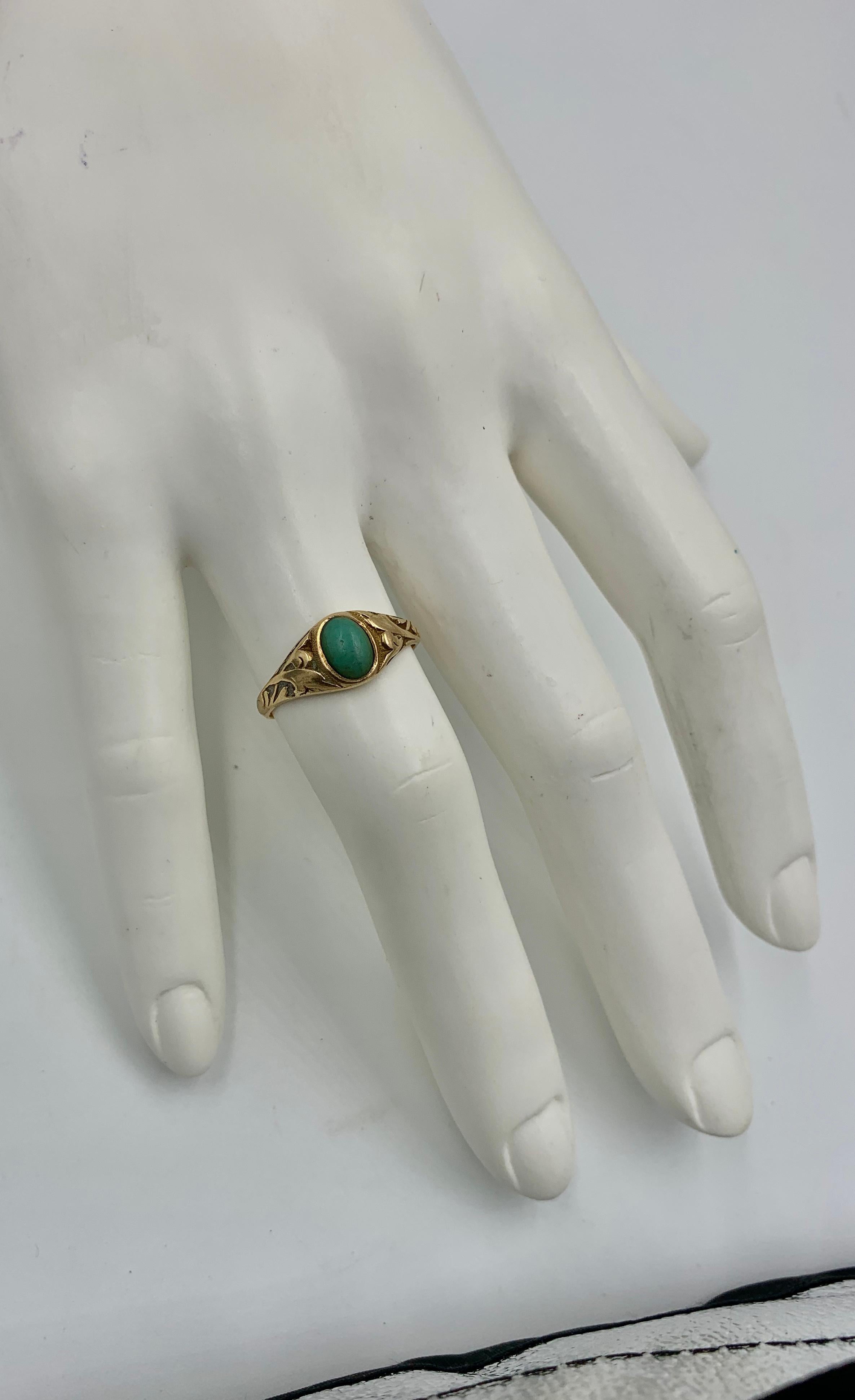 Turquoise Ring Antique Victorian 14 Karat Rose Gold Wedding Engagement Stacking In Good Condition In New York, NY