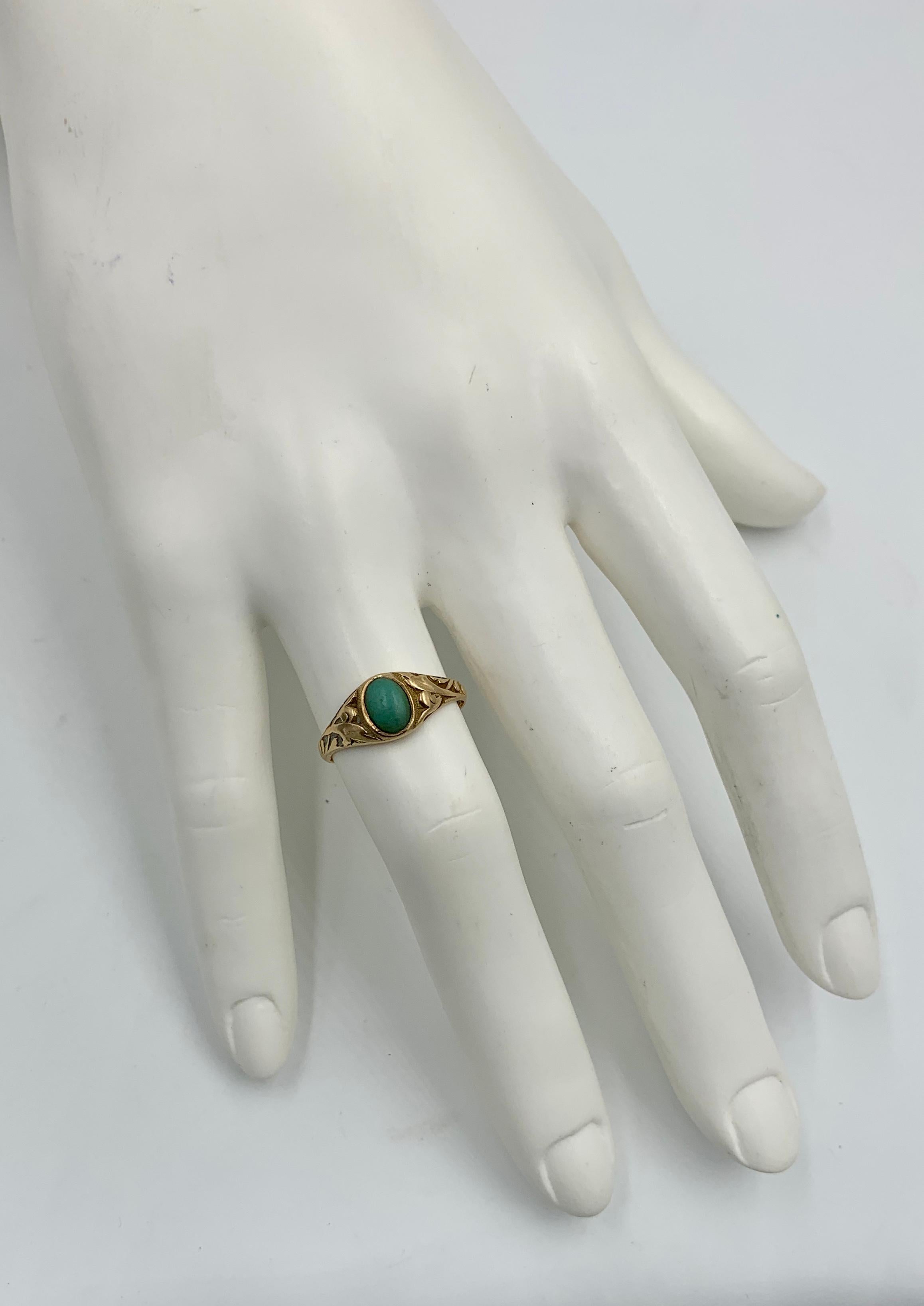 Women's Turquoise Ring Antique Victorian 14 Karat Rose Gold Wedding Engagement Stacking