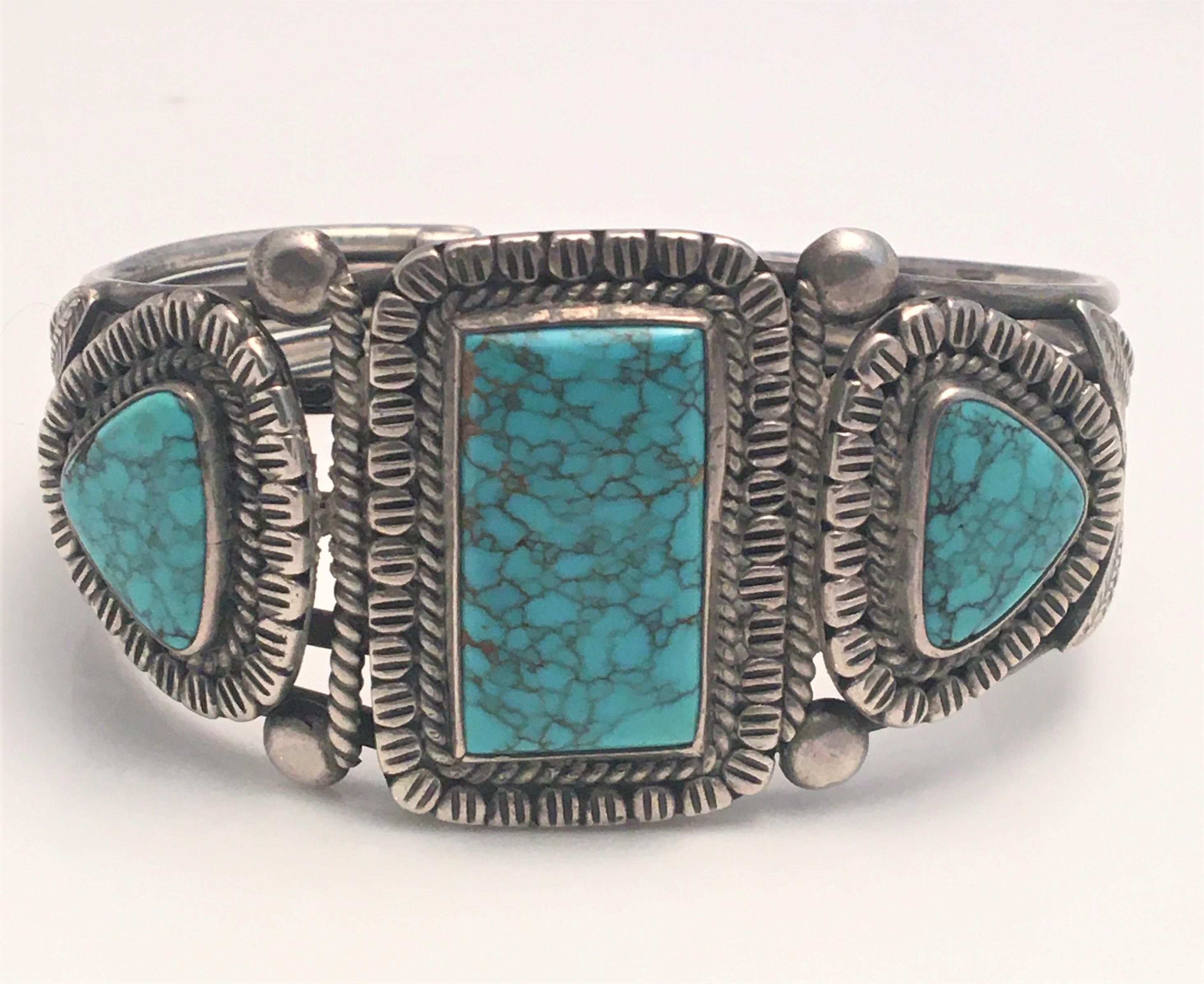 Mixed Cut Turquoise Ring and Cuff Bracelet Set For Sale