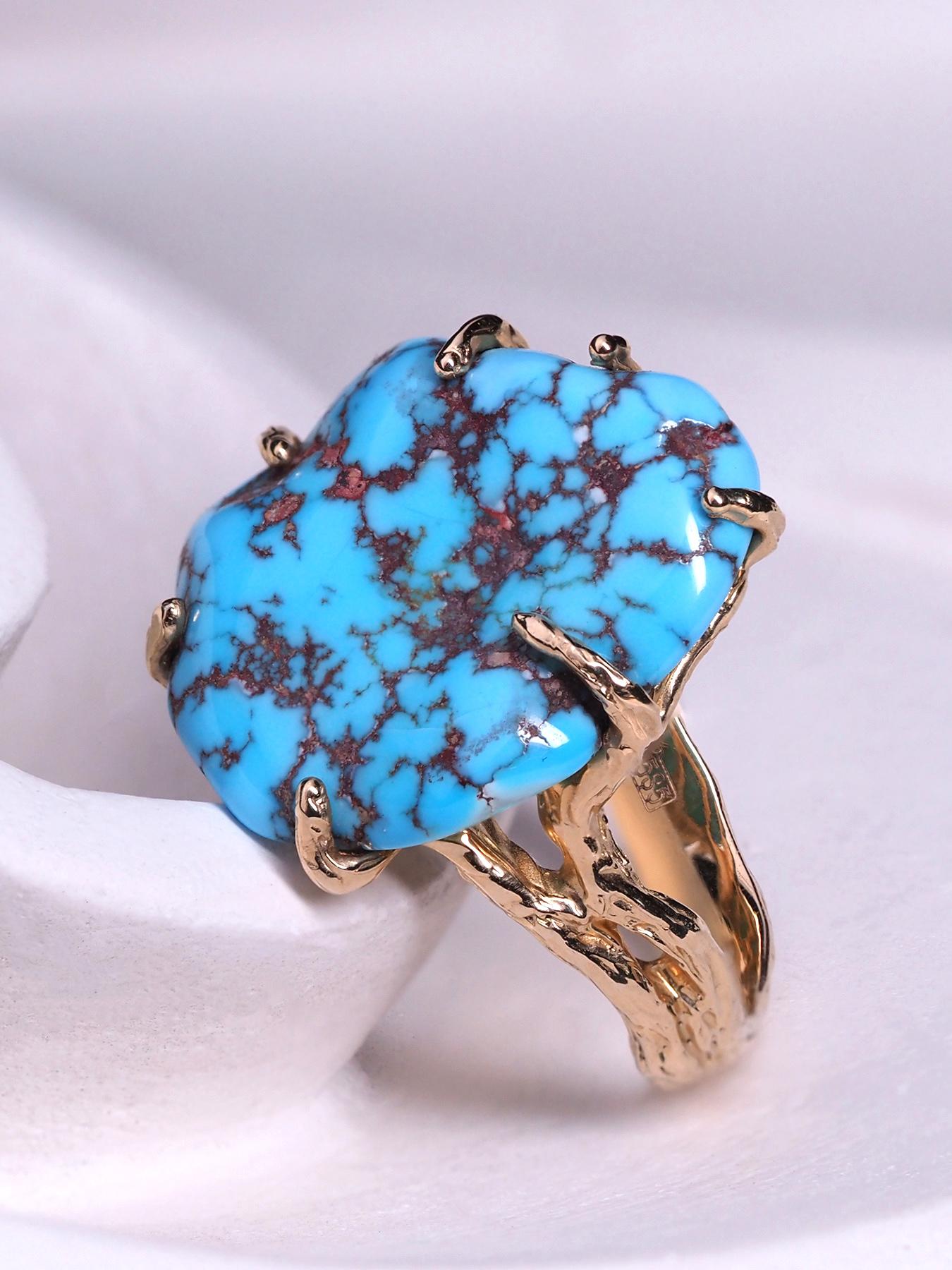 Turquoise 14k yellow gold ring 
turquoise origin - Kazakhstan
gemstone measurements - 0.12 х 0.63 х 0.71 in / 3 х 16 х 18 mm
weight of the stone - 6.40 carats
weight of the ring - 5.12 grams
ring size - 7.5 US


We ship our jewelry worldwide – for