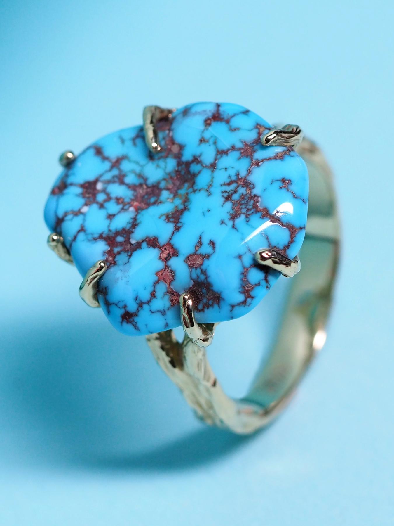 Turquoise Ring Gold Sleeping Beauty St Valentine's Gift Mens Jewelry In New Condition For Sale In Berlin, DE