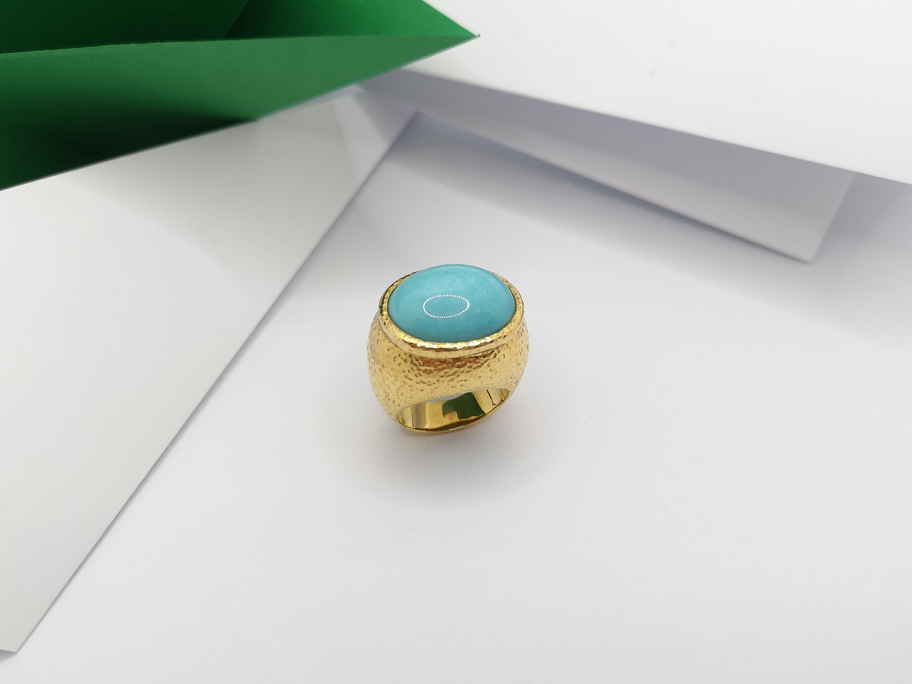 Turquoise Ring Set in 18 Karat Gold Settings For Sale 4