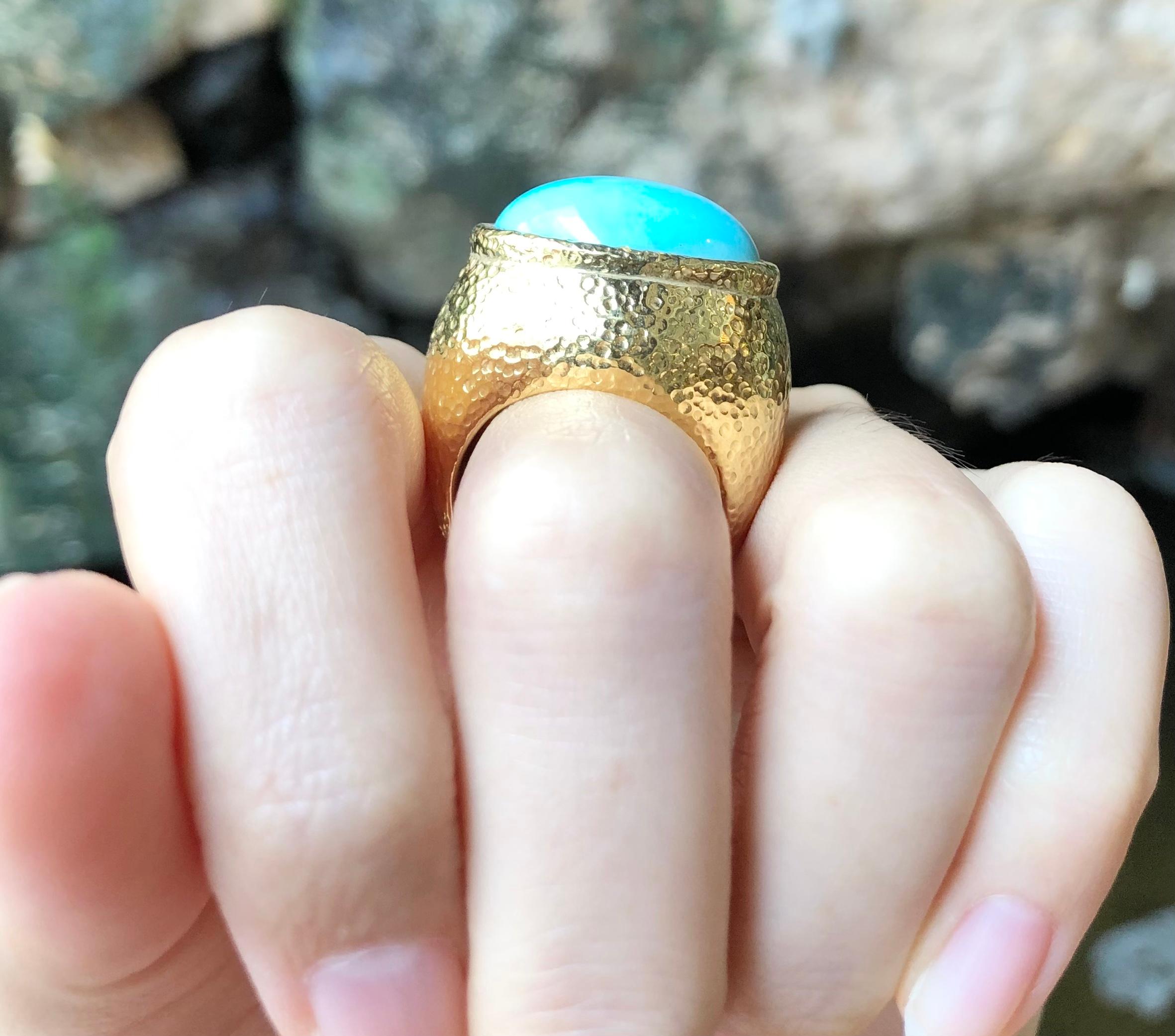 Contemporary Turquoise Ring Set in 18 Karat Gold Settings For Sale