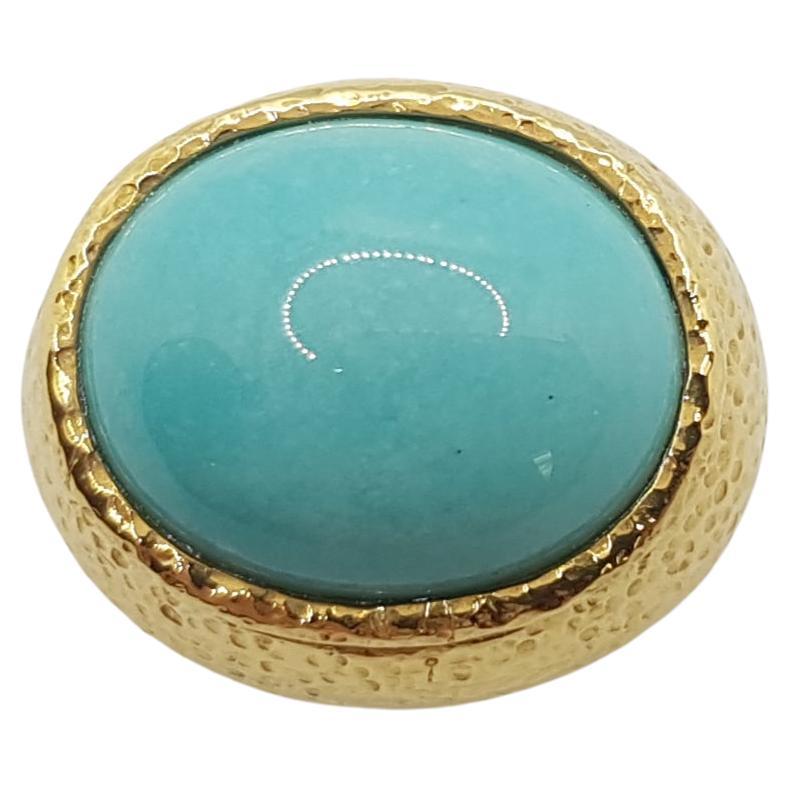 Turquoise Ring Set in 18 Karat Gold Settings For Sale