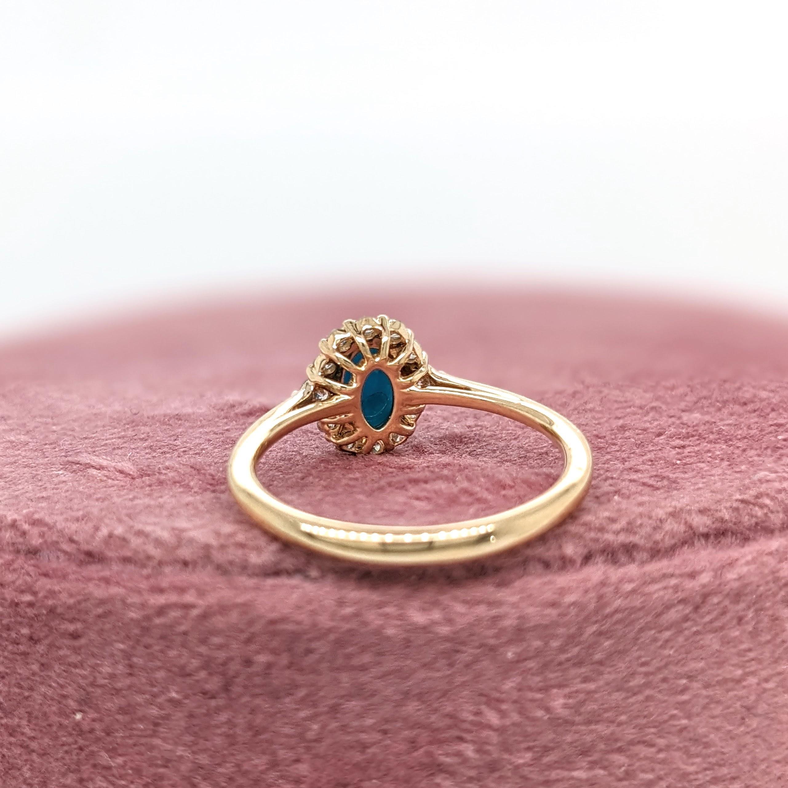 Women's Turquoise Ring w Earth Mined Diamonds in Solid 14K Yellow Gold Oval 6x4mm