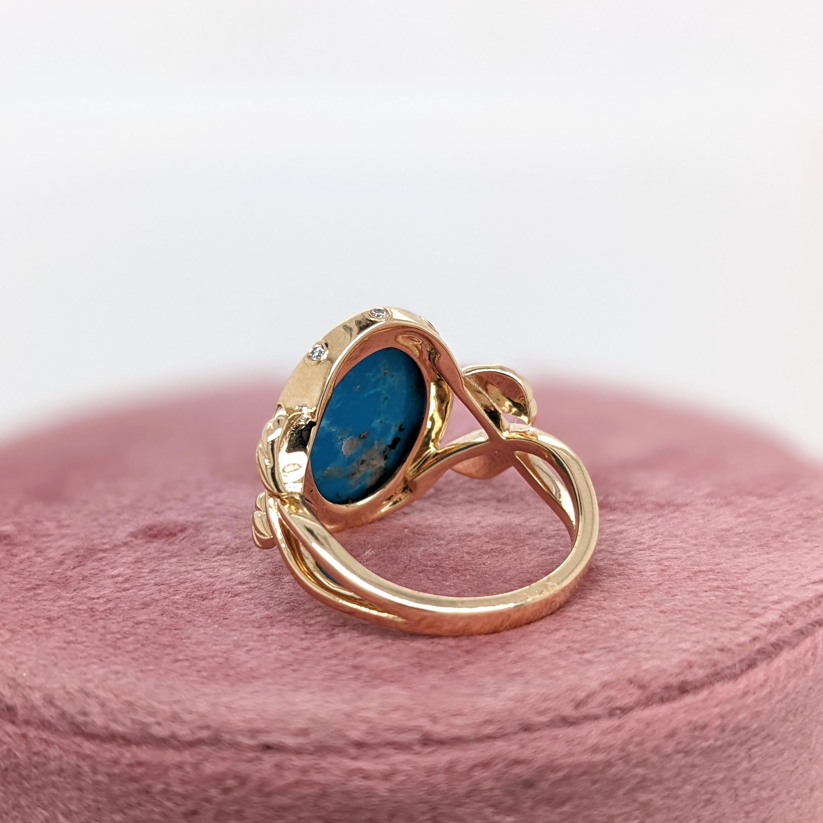 Turquoise Ring w Natural Diamond Accents in 14K Yellow Gold Oval 16x12mm In New Condition For Sale In Columbus, OH