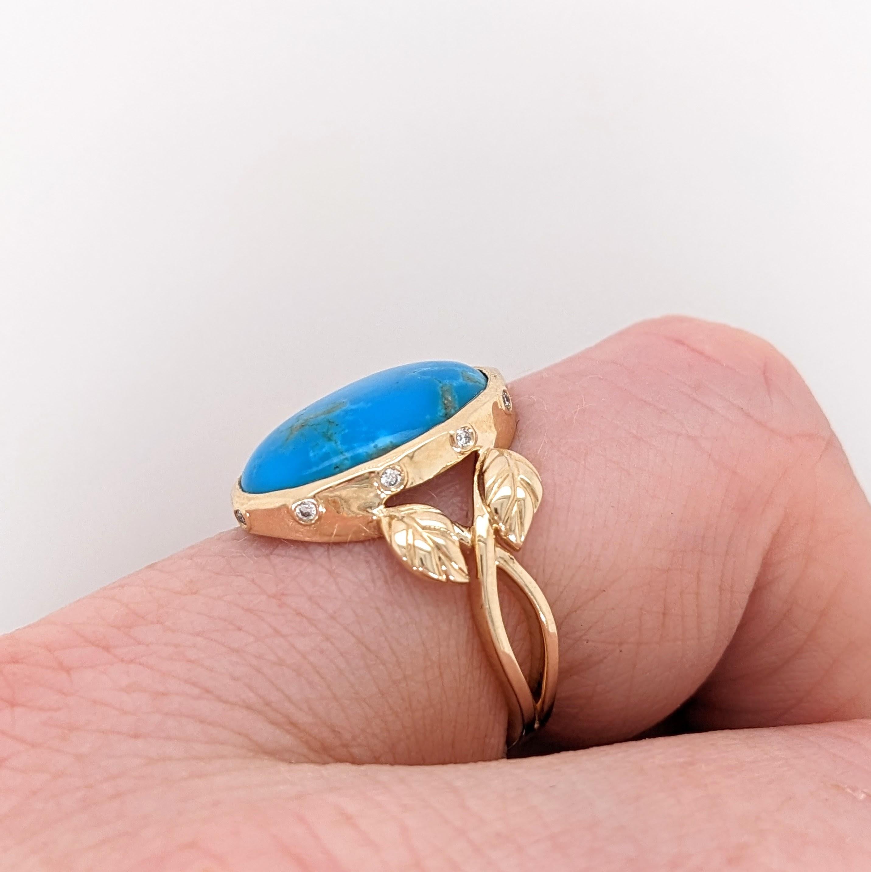Turquoise Ring w Natural Diamond Accents in 14K Yellow Gold Oval 16x12mm For Sale 3