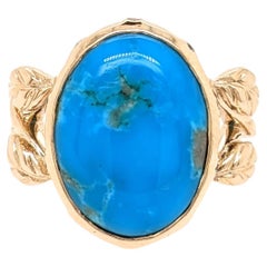 Turquoise Ring w Natural Diamond Accents in 14K Yellow Gold Oval 16x12mm