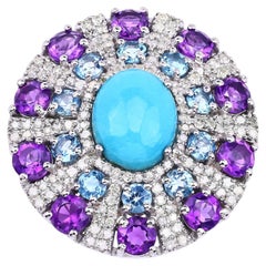 Turquoise Ring With Amethyst 8.3 Carats Sterling Silver