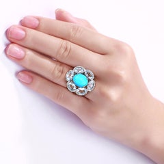 Anillo de turquesa con aguamarina de 6,32 quilates, en plata de ley
