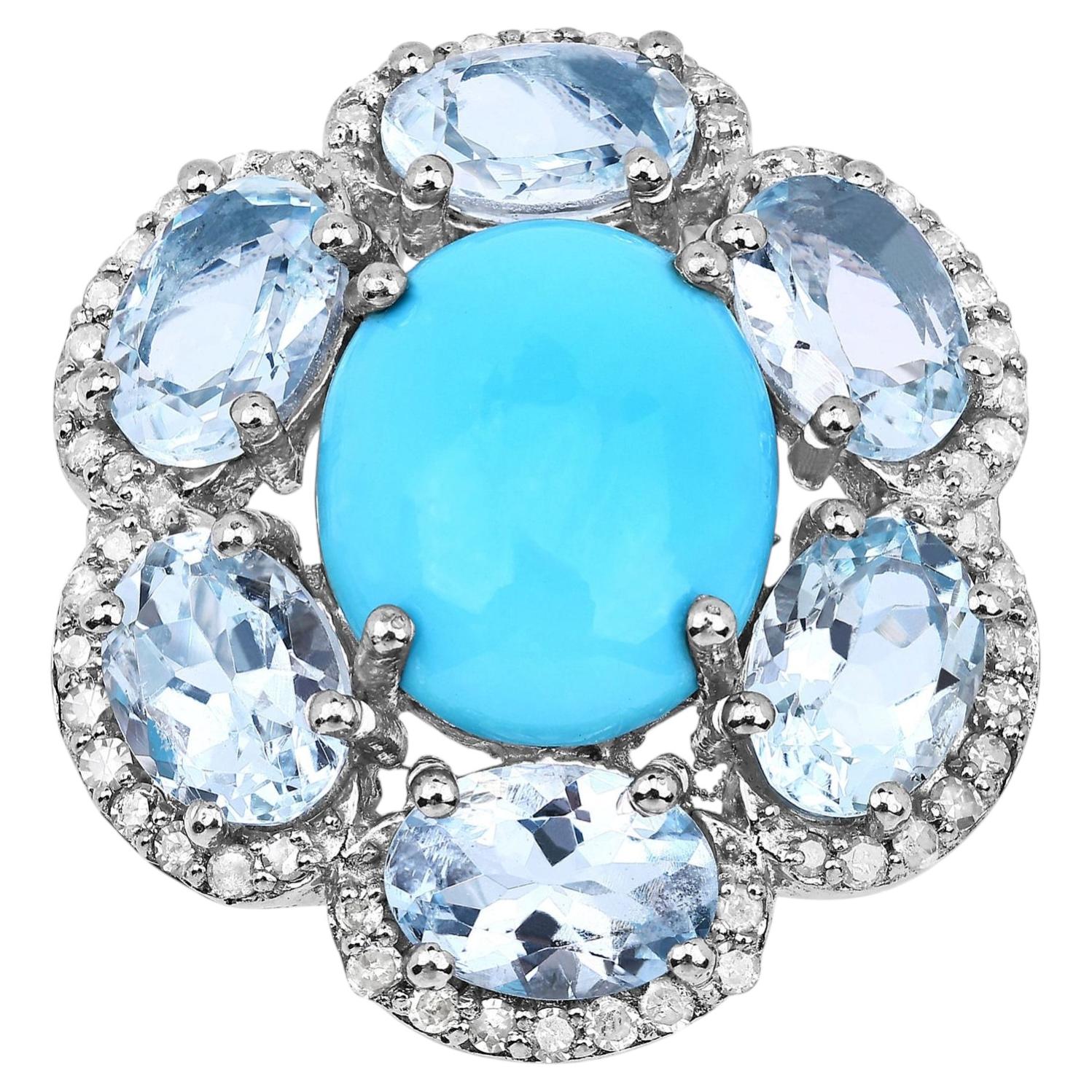 Turquoise Ring With Aquamarine 6.32 Carats Sterling Silver